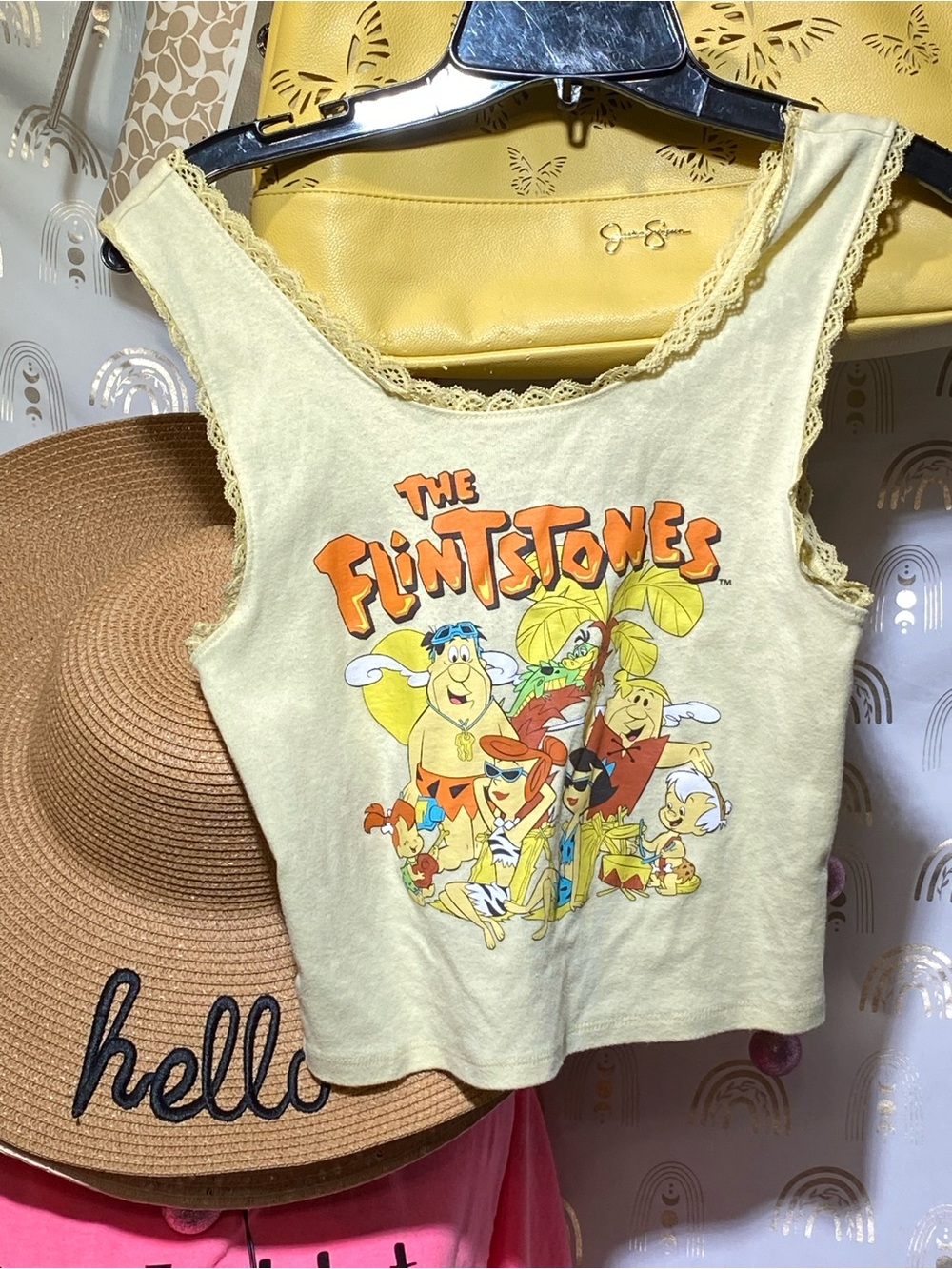 The Flintstones Graphic Lace-Trim Tank Top - Pale Yellow